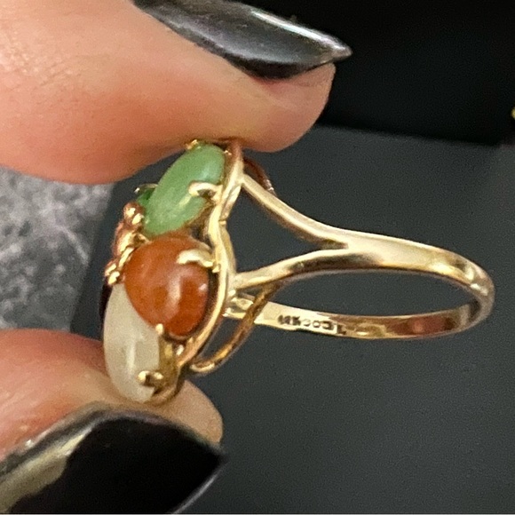 👑✅PRICE FIRM✅14 kt Solid Gold Genuine Multicolor Jade Ring - Picture 4 of 14